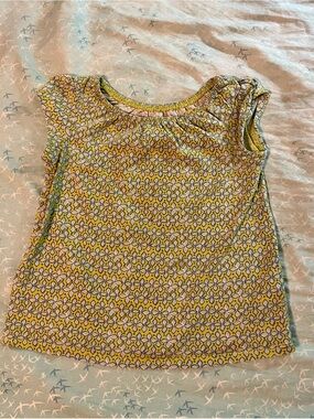 Lands' End Yellow and Blue Printed Cap Sleeve Top